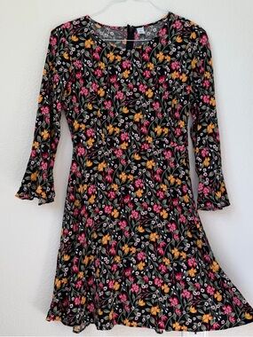 Old Navy Dress Womens M Fluted Ditsy Floral Bell Sleeve Colorful Lightweight M